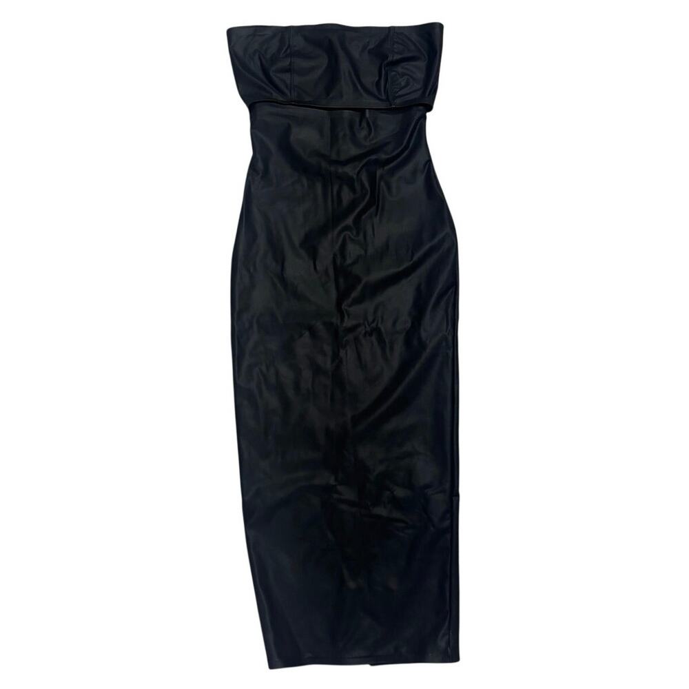AKIRA Black Faux Leather Midi Dress High Slit Zip Back Y2K Night Out 🤍 Size S ✨